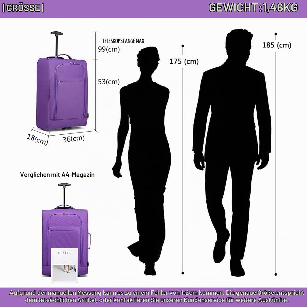 Kono Handgepäck Softcase Leicht Kleiner Rollkoffer Trolley Stoffkoffer Polyester (Violett) Violett K