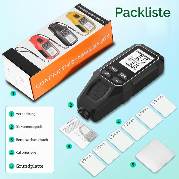 Digitales Schichtdickenmessgerät, Lackschichtenmesser Messbereich 0-2000μm Mit automatischer Basiser