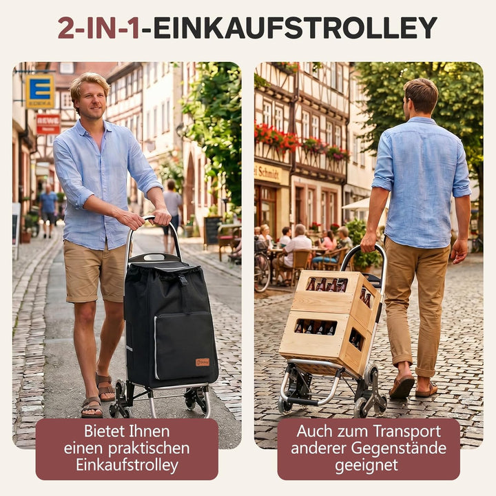 Sekey Einkaufstrolley Treppensteiger klappbar, XXL Einkaufstasche mit Kühlfach, Aluminiumrahmen, 3+3