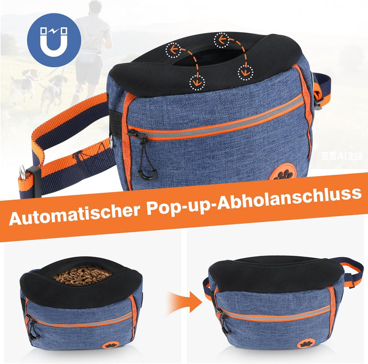 Leckerlitasche für Hunde mit wasserdichte Reflektorstreifen, Bauchtasche Hundetraining mit Metallsch