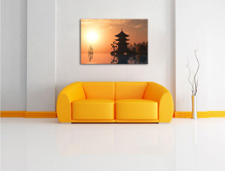 Chinesisches Haus am See, Format: 100x70 auf Leinwand, XXL riesige Bilder fertig gerahmt mit Keilrah