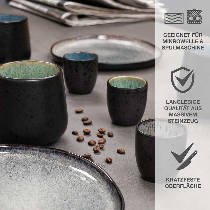 Moritz & Moritz SOLID Espressobecher 4er Pack - Steingut Espresso Tassen 70 ml im Set - Reaktives De