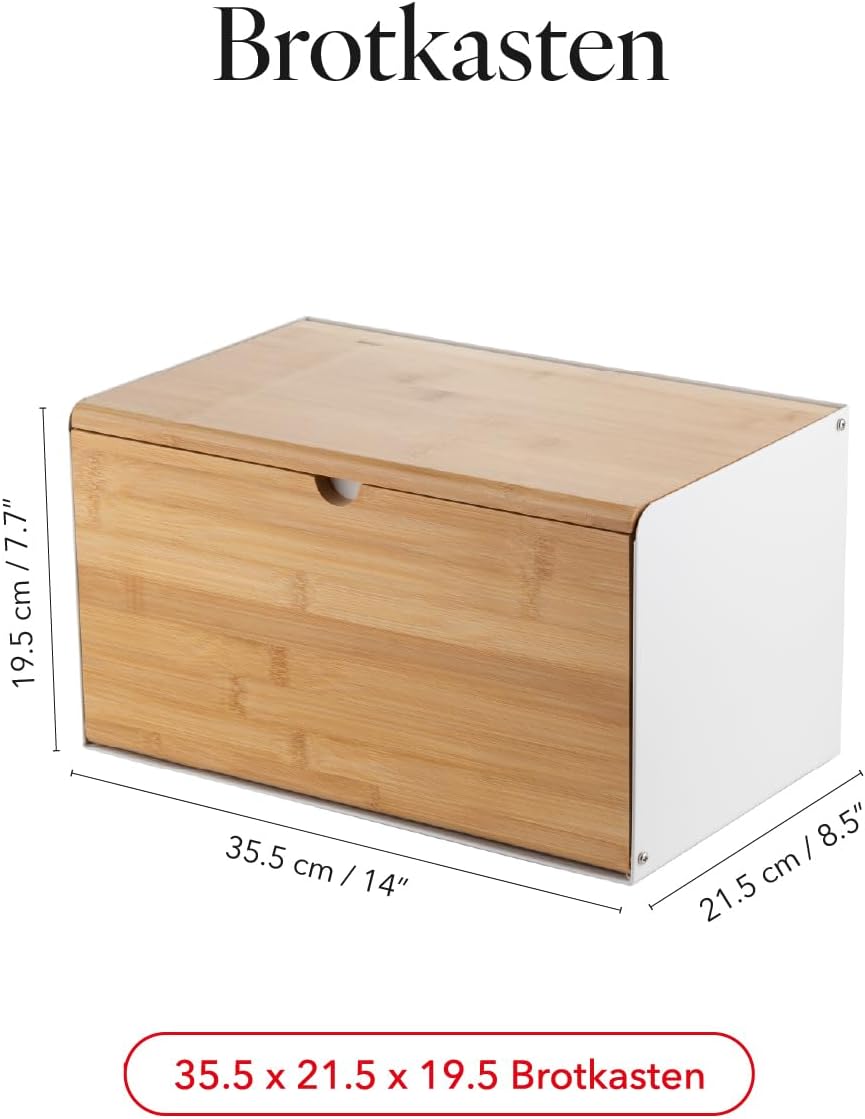 FLORINA Brotkasten BRUSTO 35,5 x 21,5 x 19,5 cm I Brotbox aus Stahl und Bambus-Deckel I Geräumiger u