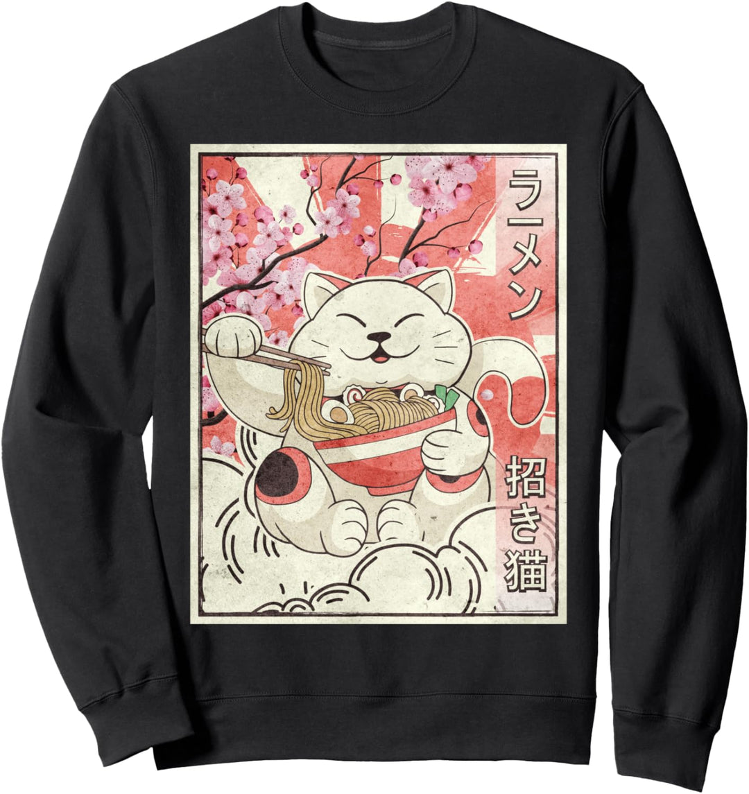 Maneki Neko Katzen-Ramen-Nudeln, japanisch, ästhetisch, Vintage Sweatshirt