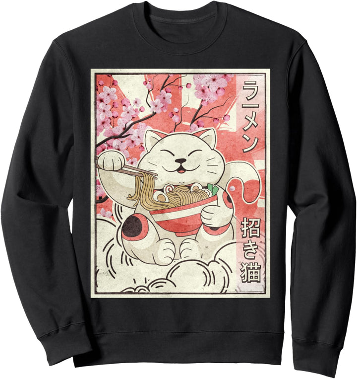 Maneki Neko Katzen-Ramen-Nudeln, japanisch, ästhetisch, Vintage Sweatshirt