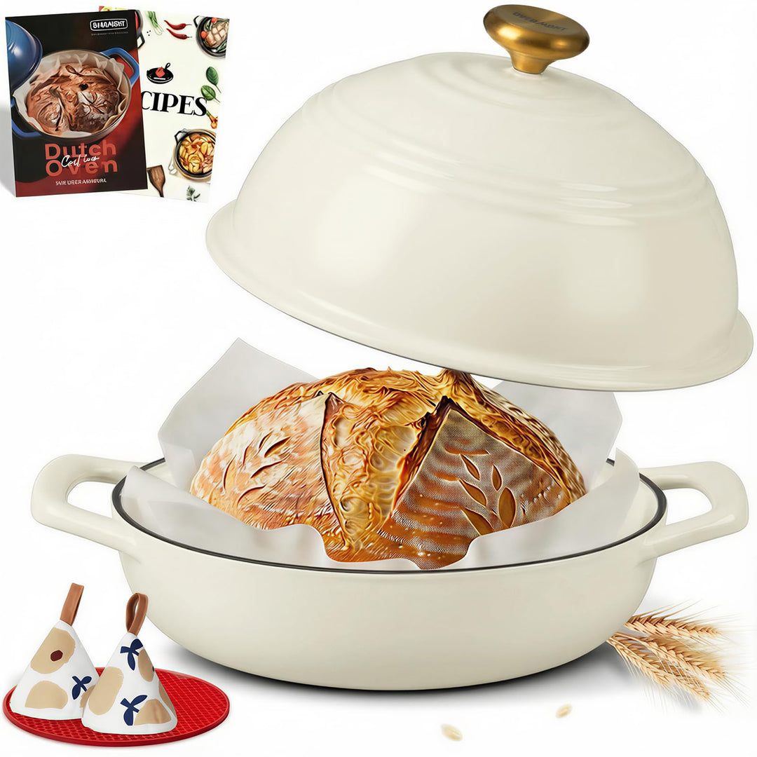 Overmont Gusseisen Topf Emaille Brotbacktopf - 5.7L Bräter Schmortopf mit Deckel und Kochbuch – für