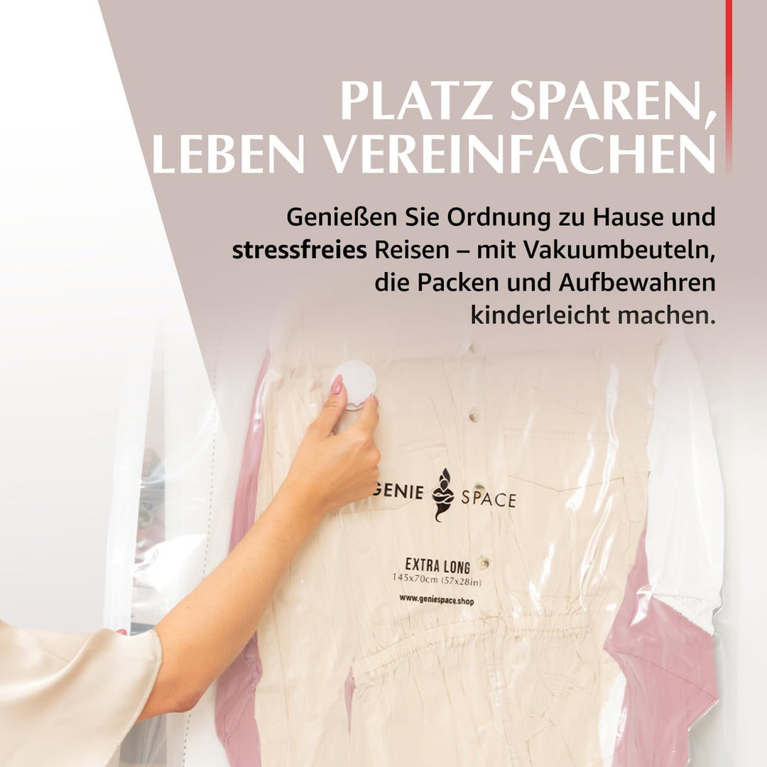 GENIE SPACE Hängende Vakuumbeutel - 2er Pack, Extra lang 145x70cm | platzsparender Garderoben Vakuum