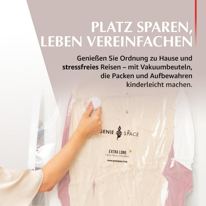 GENIE SPACE Hängende Vakuumbeutel - 2er Pack, Extra lang 145x70cm | platzsparender Garderoben Vakuum
