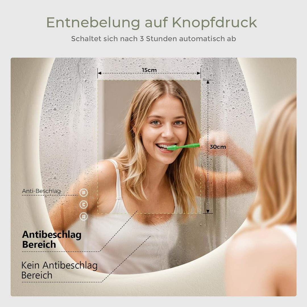 S'AFIELINA Spiegel mit Beleuchtung Asymmetrischer LED Badspiegel 60 × 45 × 2,5 cm (H × B × T) mit To