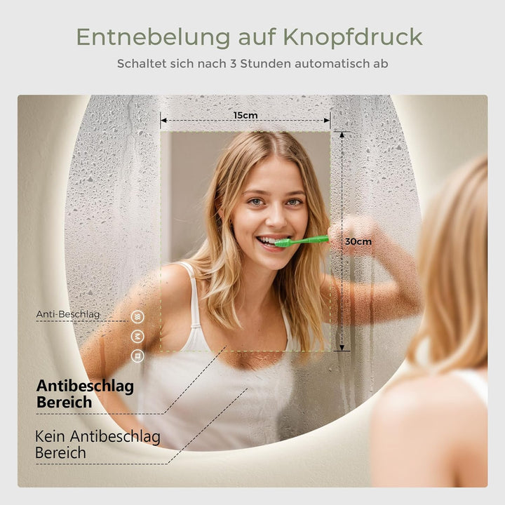 S'AFIELINA Spiegel mit Beleuchtung Asymmetrischer LED Badspiegel 60 × 45 × 2,5 cm (H × B × T) mit To