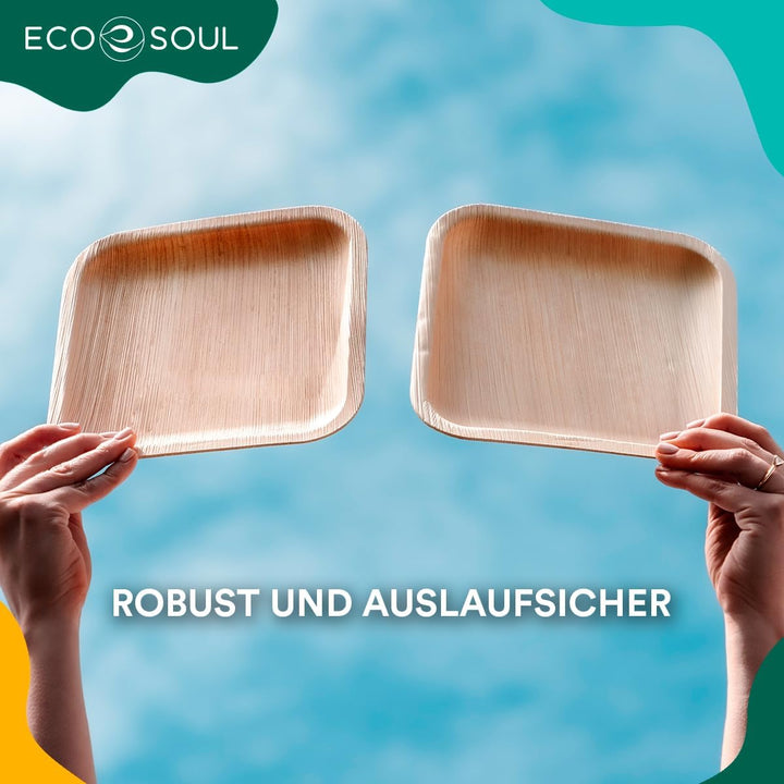 ECO SOUL 100% kompostierbare 20 cm, quadratische Palmblatt Teller [200 Stück] |Premium Palmblatt Ges