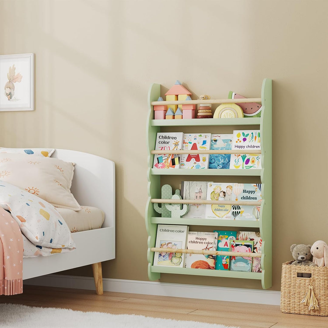 WOLTU Kinder Bücherregal Wand, Bücher-Organizer mit 4 Ablagen, Kinderregal für Buchaufbewahrung, Wan