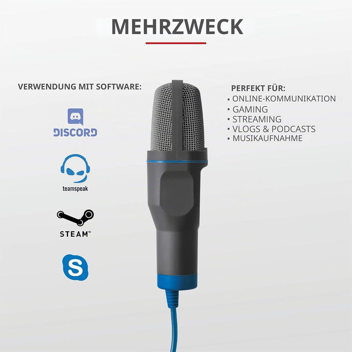 Trust Mico PC Mikrofon mit Kondensator und Stativ, Mit 3,5 mm und USB Anschluss, Plug and Play, Micr