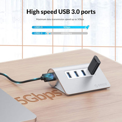 ORICO USB Hub 3.0, 4 Port USB Hub Aluminum 5Gbps USB Verteiler mit LED-Anzeige und 1M Datenkabel (A