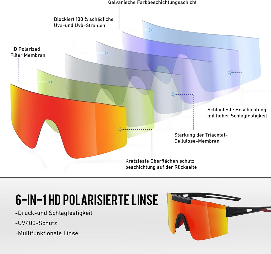 suoso Sportbrille-Sonnenbrille Herren-Damen-Fahrradbrille-Sunglasses men Polarisiert UV400 Damen Ski