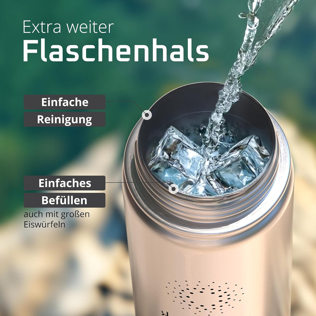 Trinkflasche Edelstahl ACTIVE FLASK + Strohhalm (3 Deckel) BPA-frei, Auslaufsicher, Kohlensäure geei