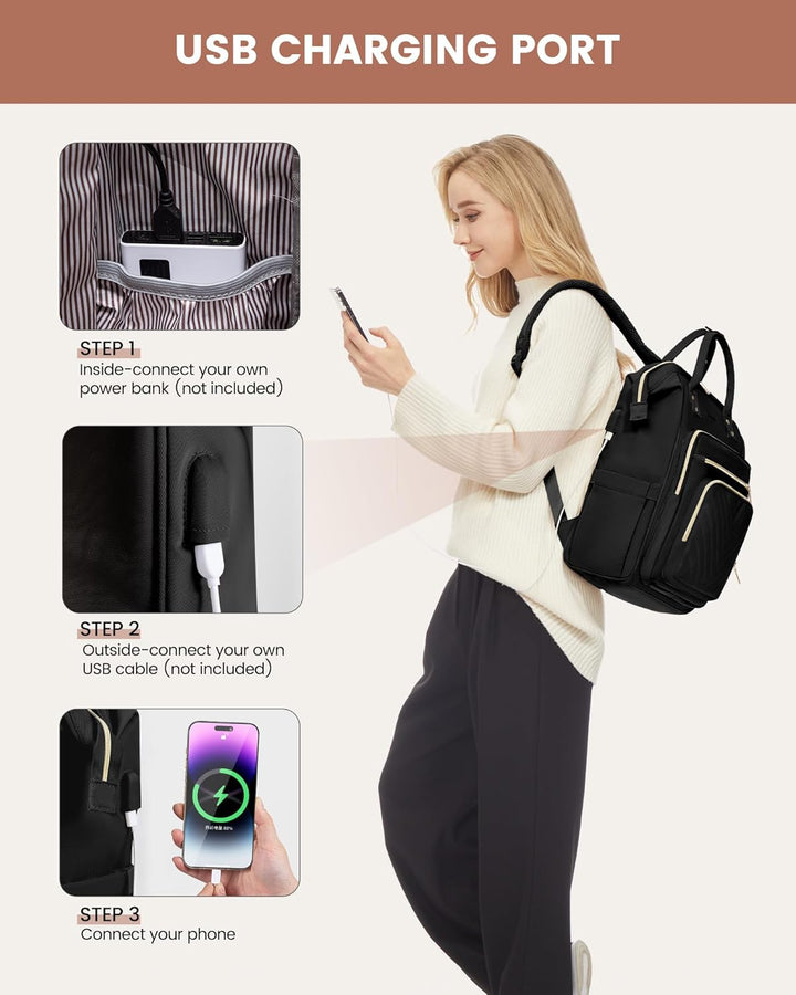 LOVEVOOK Rucksack Damen 15,6 Zoll, Wasserdicht Schulrucksack Mädchen mit Laptopfach, Elegant Arbeits