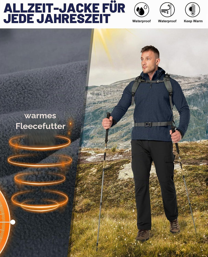 33,000ft Jacke Herren Wasserdichte Atmungsaktiv Softshelljacke - Übergangsjacke Winddichte Regenjack