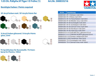 Tamiya 300035216 35216 1:35 Deutscher PzKpfw.VI Tiger I E Frühe (1), Modellbausatz,Plastikbausatz, B