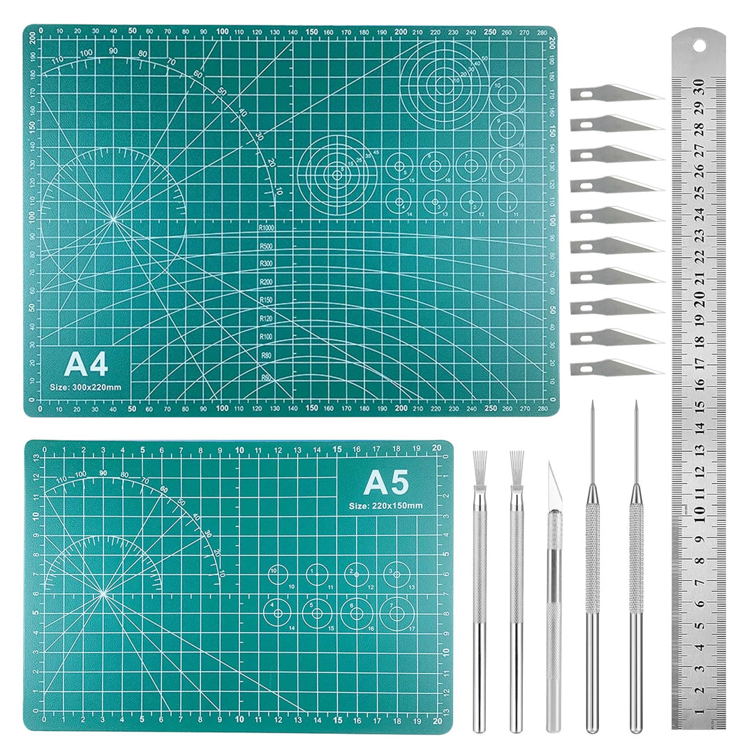 18 Stück Töpferwerkzeug, Polymer Clay Tools, Schneidematte mit Tonschneiderklinge, Lineal für DIY Ba