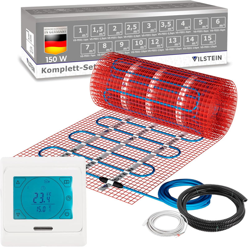 VILSTEIN Elektrische Fussbodenheizung für Fliesen Laminat und mehr I Komplett-Set I TWIN Technologie