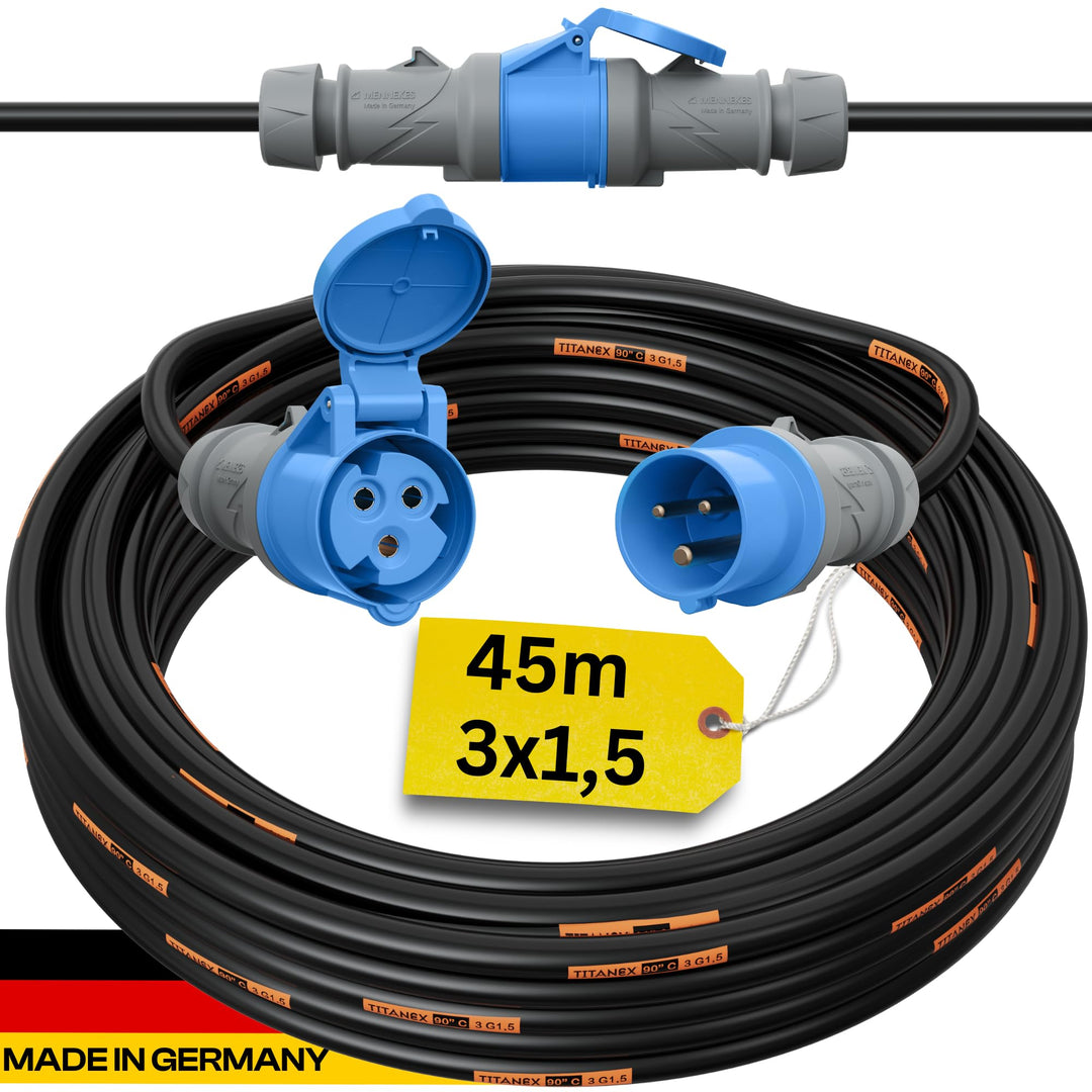 netbote24 Profi CEE Verlängerunskabel Camping Caravan TITANEX Kabel 3x1,5 mm² mit MENNEKES Stecker 1