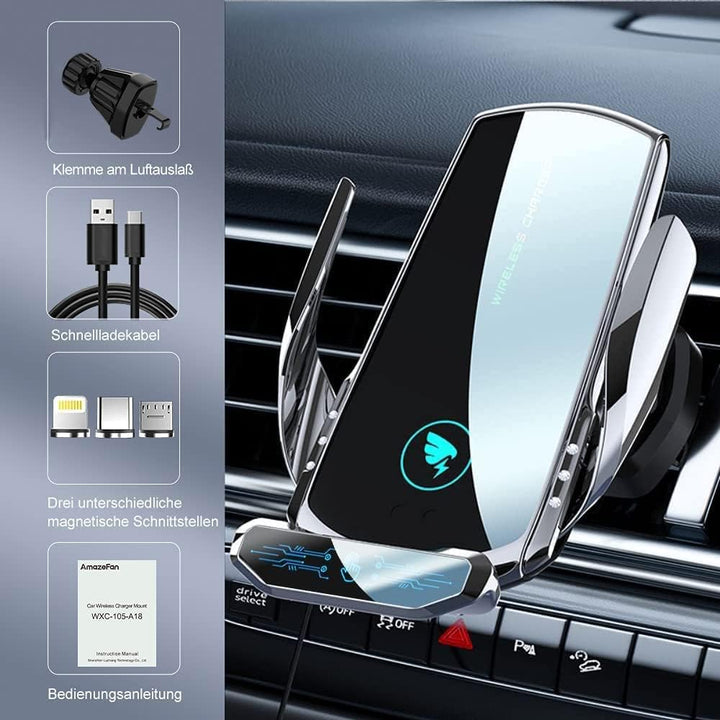 AmazeFan Kabelloses Autoladegerät 15W Qi-Ladegerät Schnellladegerät Touchscreen für iPhone Samsung H