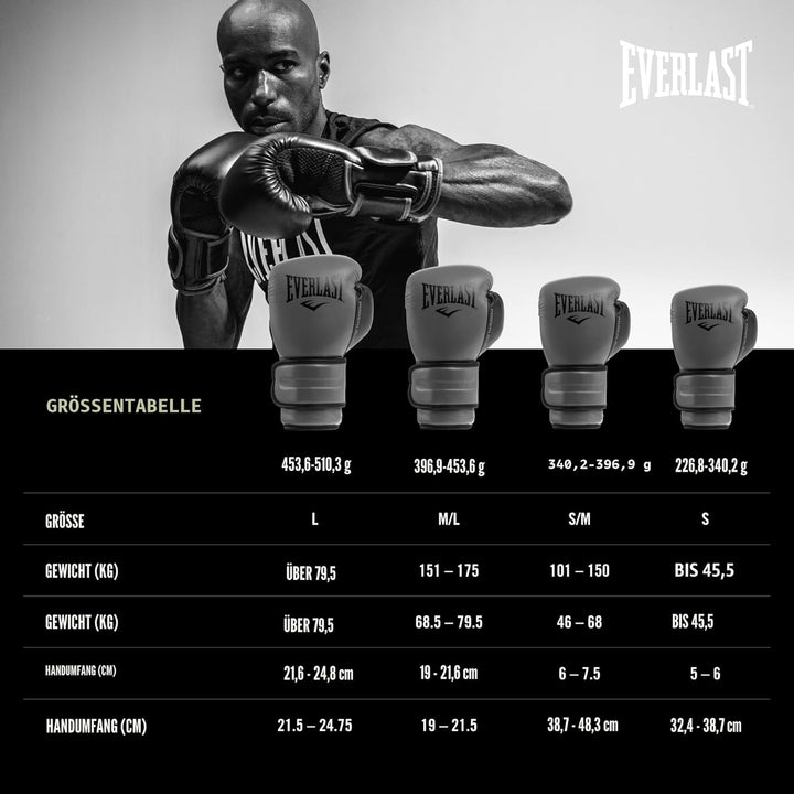 Everlast Unisex – Erwachsene Powerlock 2R Glove Handschuhe Dunkelgrau 12oz., Dunkelgrau 12oz.