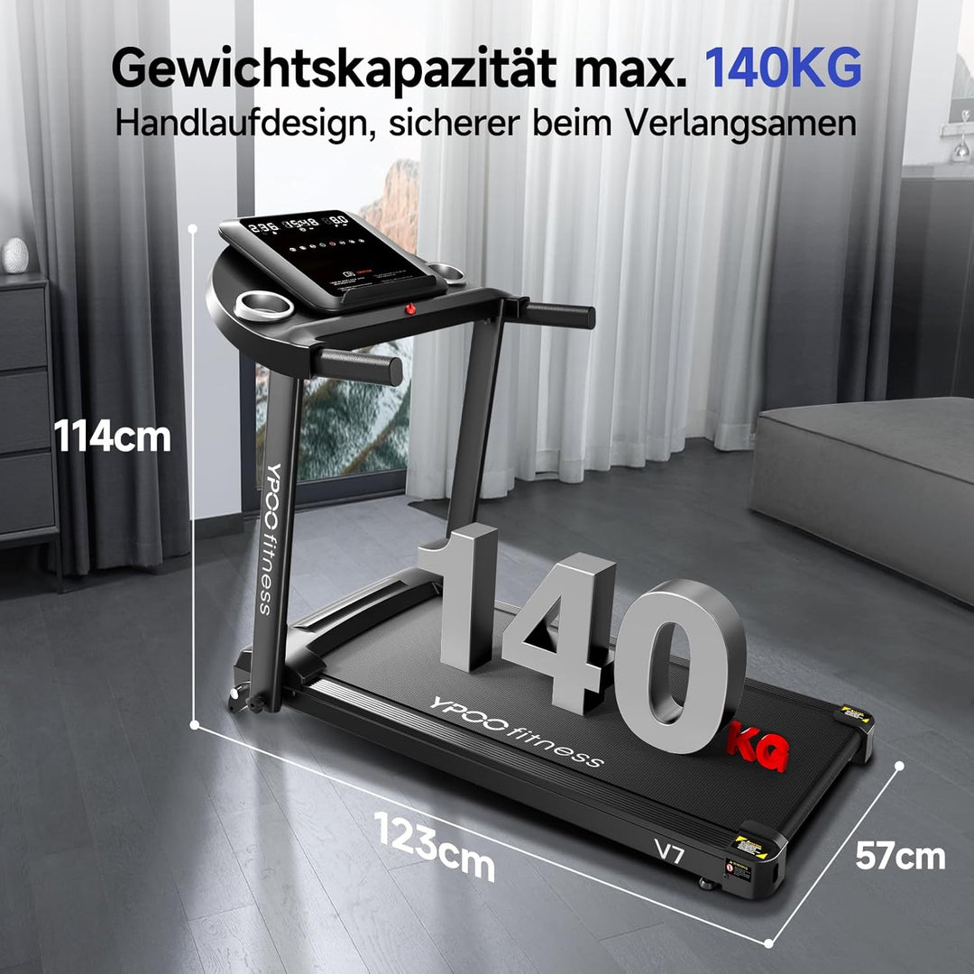 YPOO Laufband für Zuhause, Laufband Klappbar mit Steigung 8%, Laufbänder Leise bis 13km/h mit Grosse