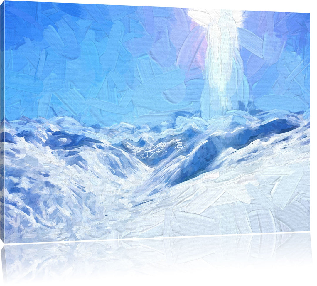 Pixxprint Schneelandschaft als Leinwandbild/Grösse: 100x70 / Wandbild/Kunstdruck/fertig bespannt, 10