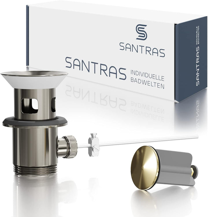 SANTRAS® Exzenter Ablaufgarnitur PREMIUM für Waschtisch mit Schutz vor Überlauf in Aranja/Gold – Kom