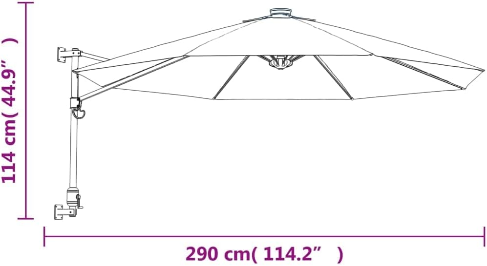 vidaXL Wand Sonnenschirm mit LEDs, Wandschirm mit Sonnenschutz, Gartenschirm mit Aluminium Mast 8 Ri