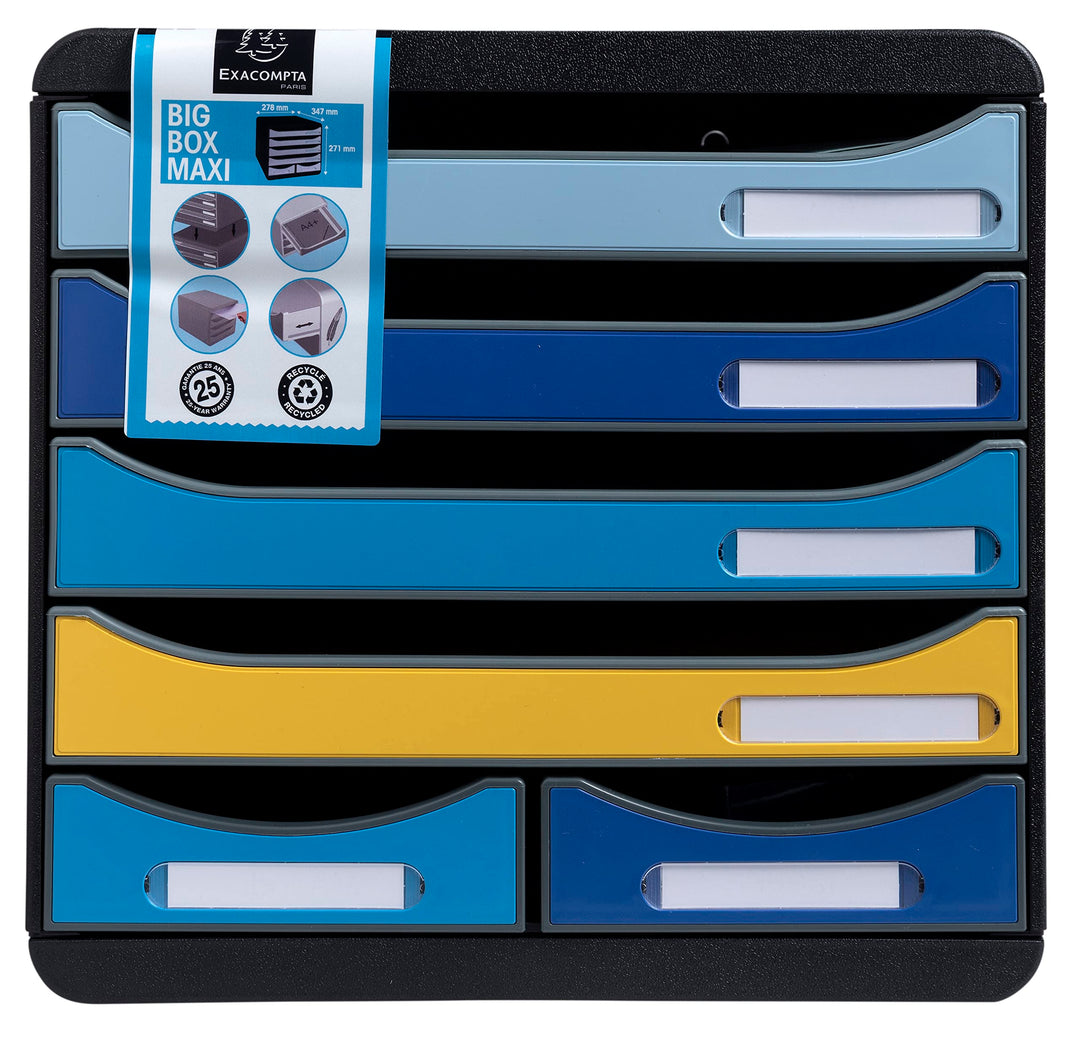 Exacompta 3124202D Ablagebox BeeBlue aus Recycling-Kunststoff mit 4 Schubladen für DIN A+ Dokumente