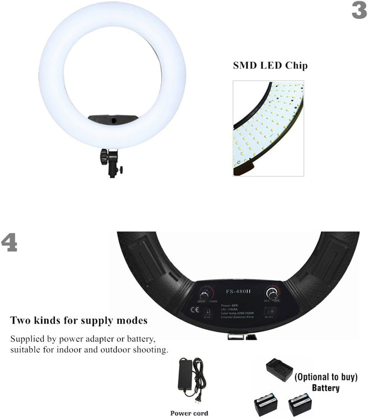 YIDOBLO FS-480II 5500K Bio-Farbkamera Foto / Studio / Telefon / Video 18 '' 480 LED Ringlicht LED La