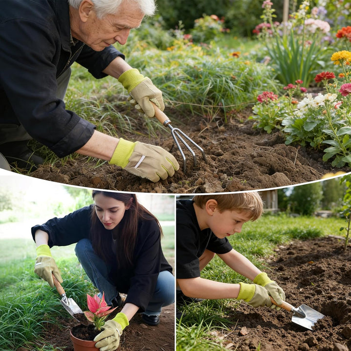 Gartenwerkzeug Set, 3-teilig Gartengeräte aus Hochwertigem Edelstahl, Garten Zubehör klein Gartensch