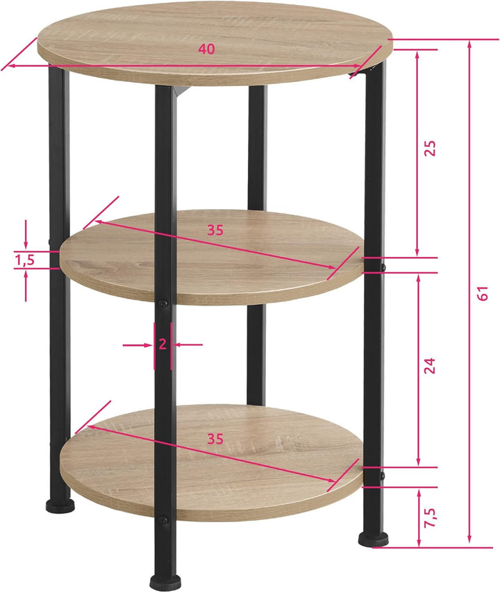 TecTake Beistelltisch rund aus Holz und Metall, Industrie-Design, Couchtisch mit 3 Ebenen, für Wohnz