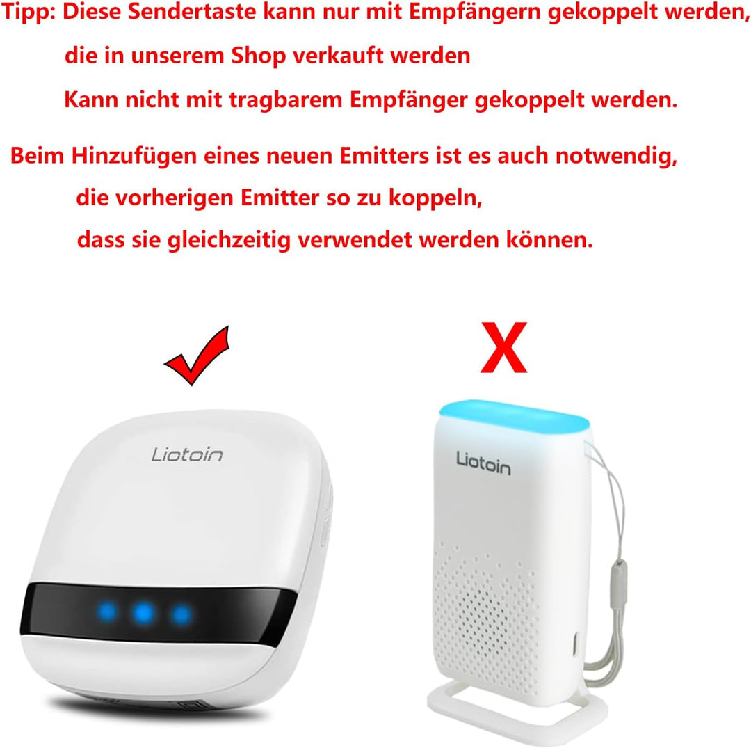 Liotoin Notrufknopf für Senioren Kabellos SOS Alarm Notruf Knopf Wasserdicht 2 Sender（Funktioniert n