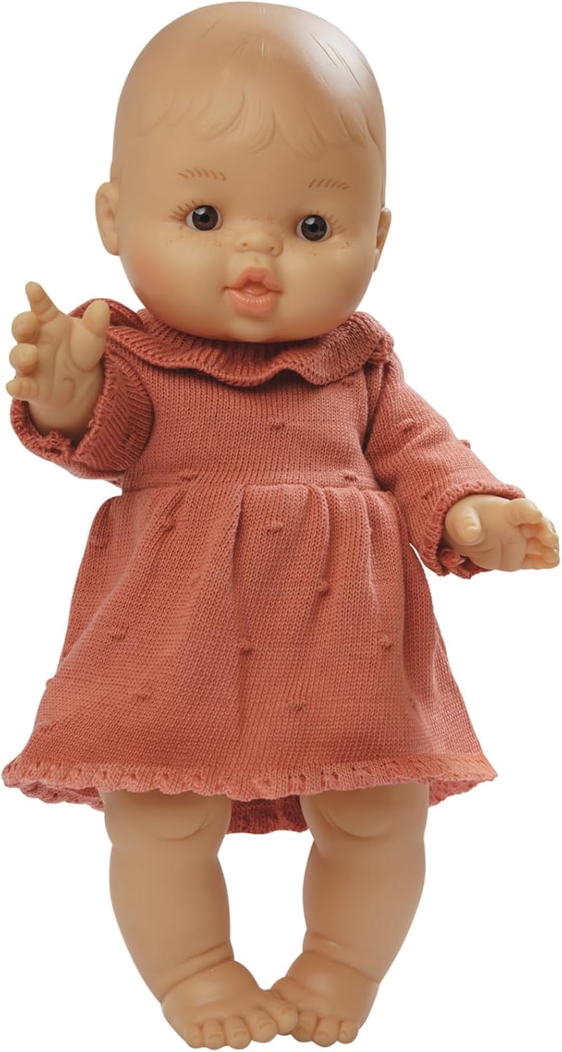 Heless 2490 - Puppenkleidung aus 100 % Bio-Baumwolle, Strickkleid in Pfirsich für Puppen und Kuschel