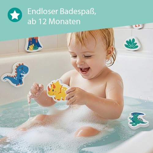 SES Creative | Schaumstoff Dinosaurier Badespielzeug | 15 schwimmende bunte Dinos | Sensorische Akti