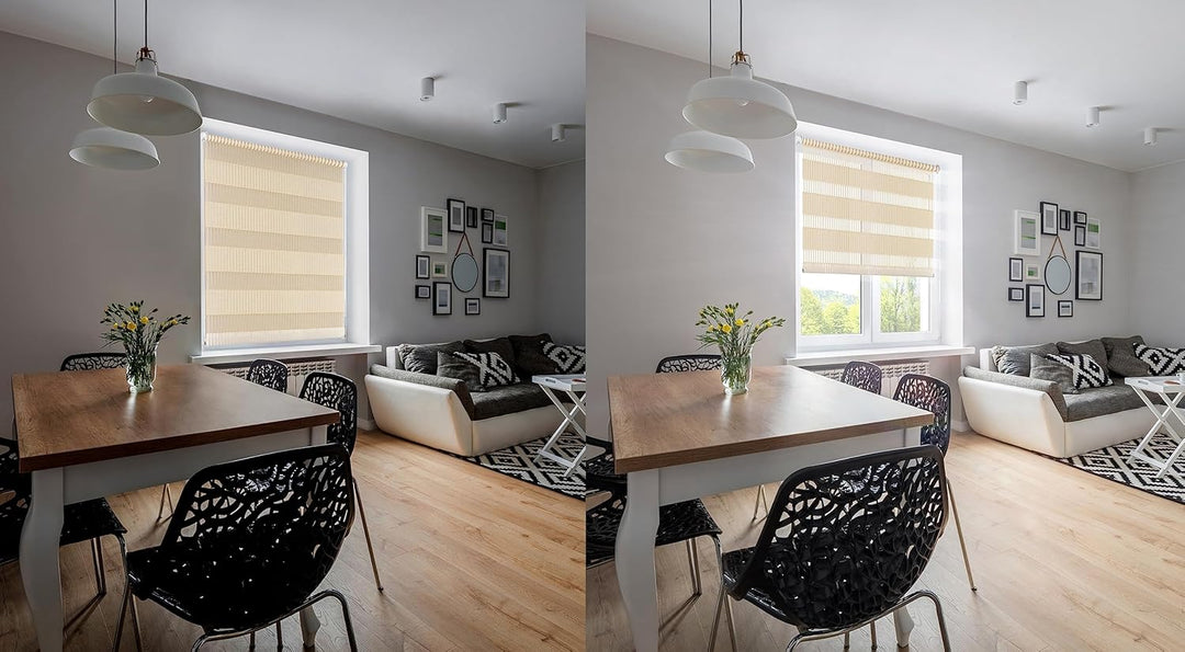 Doppelrollo Bambus, 75x150cm, Creme, mit extra Breiten Stoff-Streifen in Bambusgras-Optik, Klemm-Fix