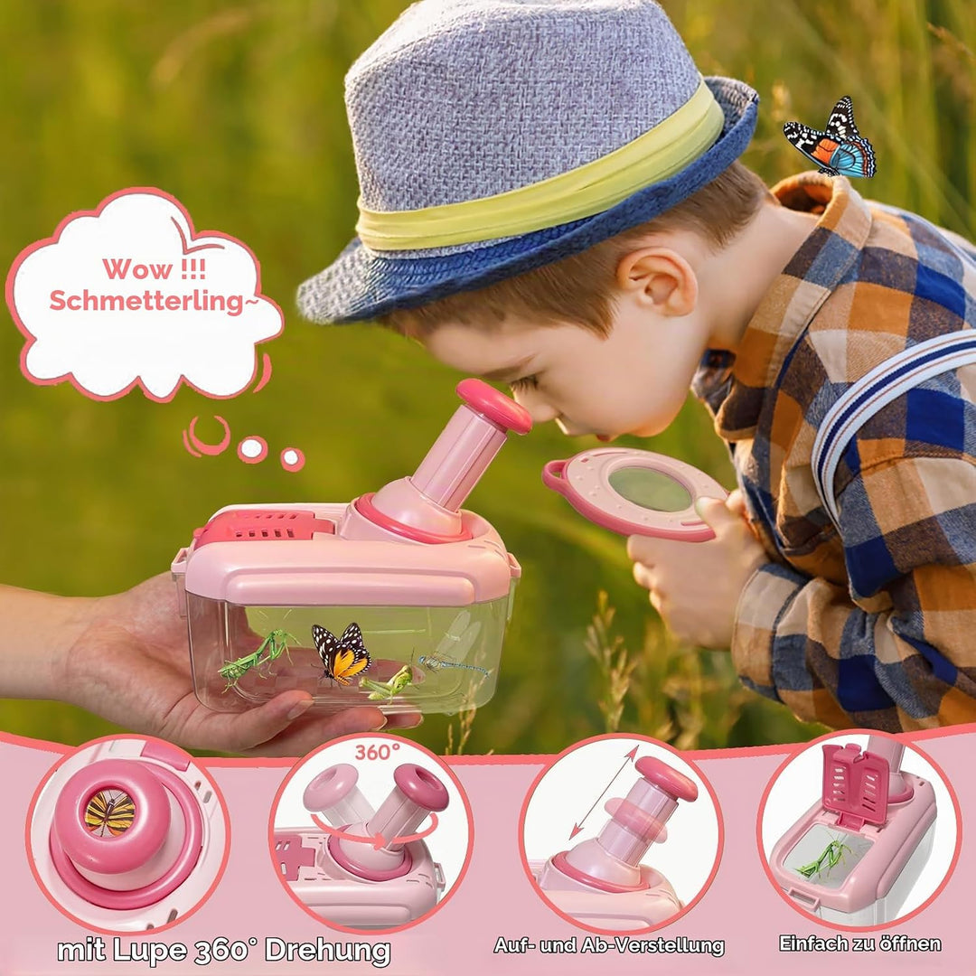 Entdecker Set für Kinder ab 4, Forscherset für Kinder, Insektenbox mit Drehbar Lupe, Kinderlupe, Ins