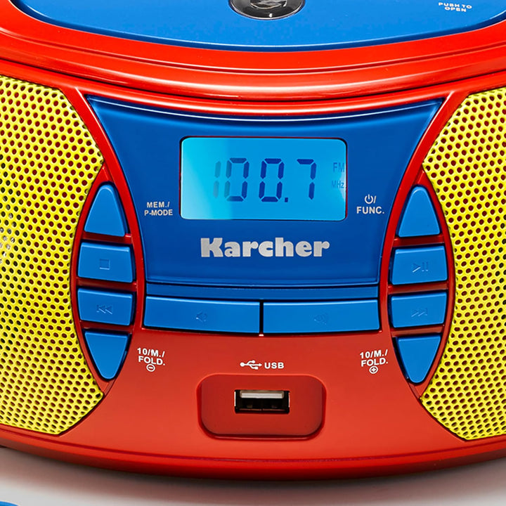 Karcher RR 5026 tragbares CD Radio - bunte Kinder-Boombox mit CD-Player, UKW Radio, USB & Mikrofon -