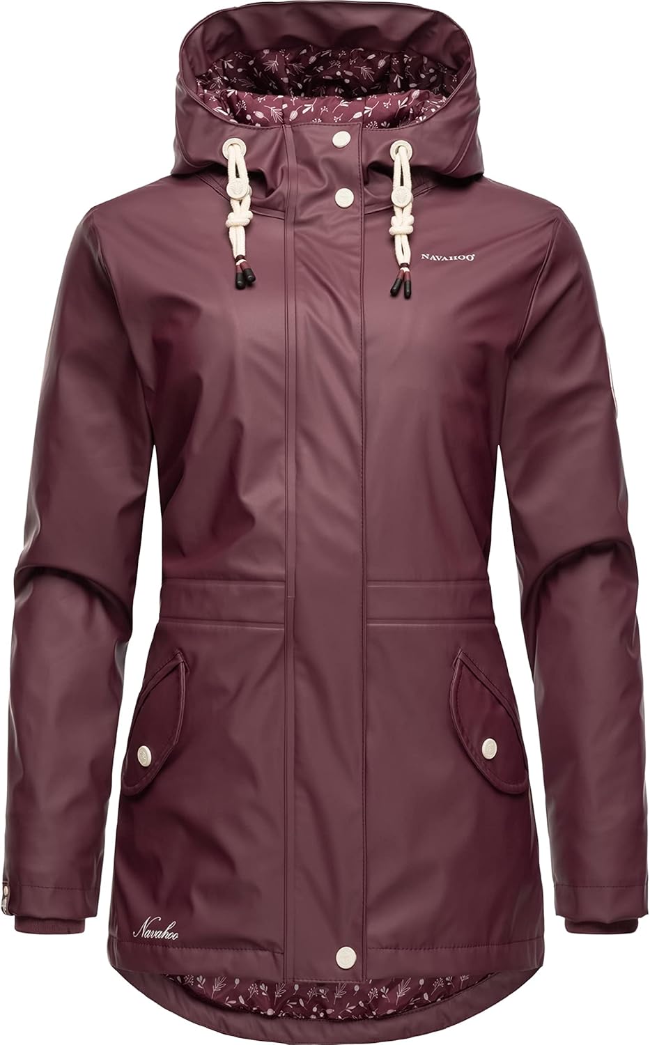 Navahoo Damen Übergangsjacke Regenmantel wasserdicht lang warm gefüttert mit Kapuze Oceans Heart XS-