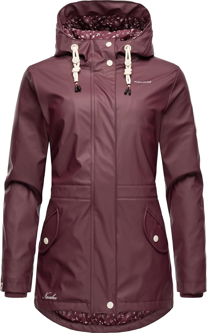 Navahoo Damen Übergangsjacke Regenmantel wasserdicht lang warm gefüttert mit Kapuze Oceans Heart XS-