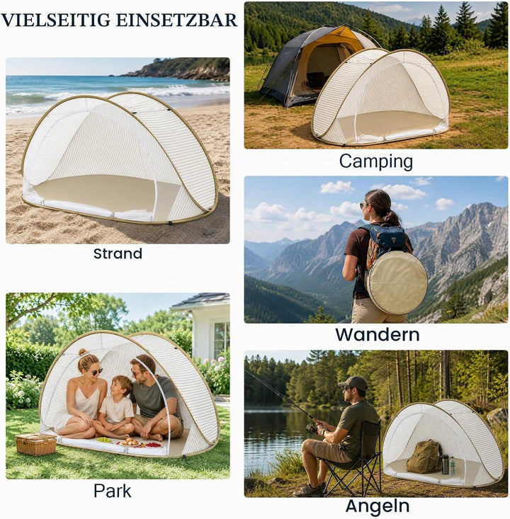 Strandmuschel Pop Up – Grosses, Tragbares Strandzelt für 3-4 Personen, Automatischer Aufbau, Sonnens