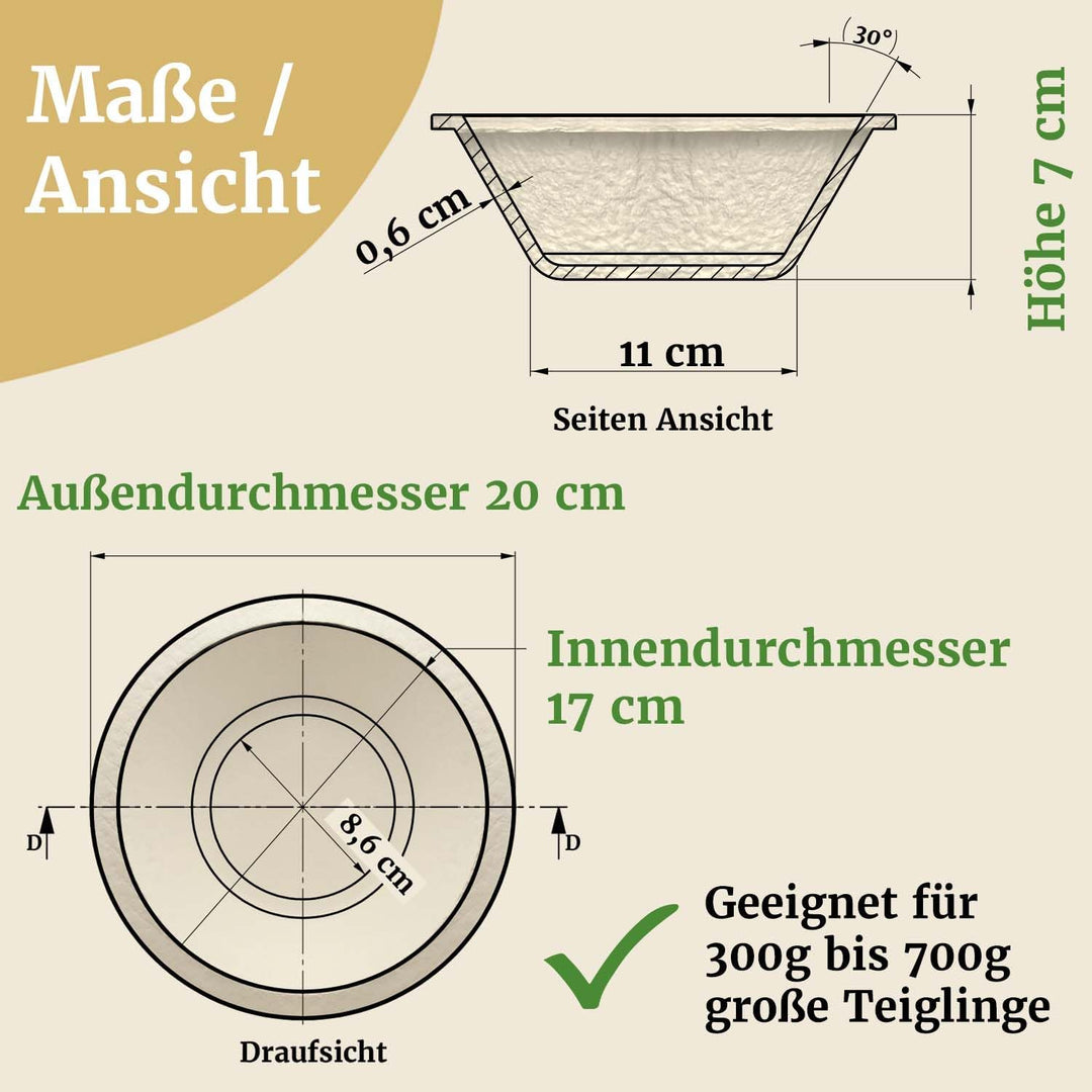 Bäckerei Spiegelhauer Gärkörbchen Set - 3er Set I Form Rund Gross 1kg + Rund Klein 500g + Oval 1kg I