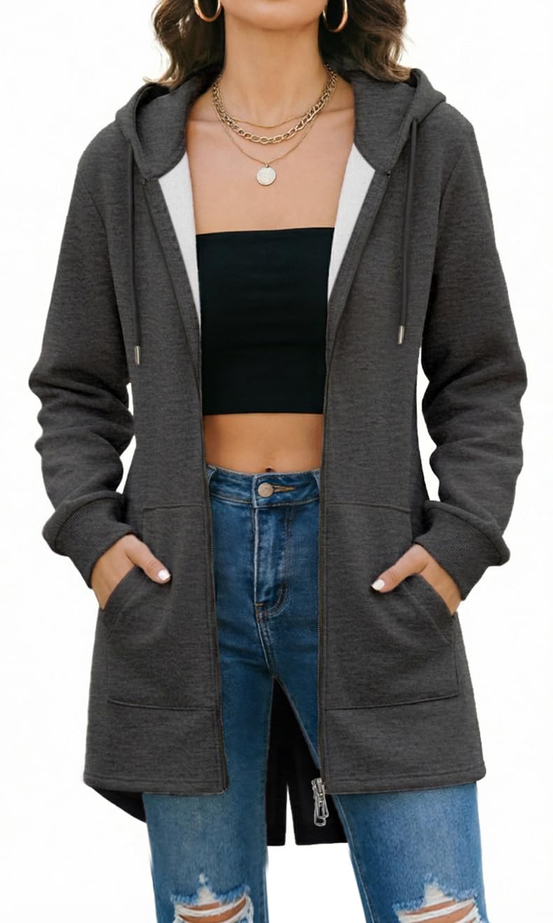 Tuopuda Damen Hoodie Jacke Oversize Reissverschluss Winterjacke Langarm Mantel Winter Warm Cardigan