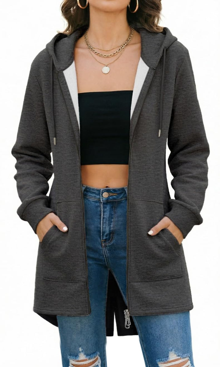 Tuopuda Damen Hoodie Jacke Oversize Reissverschluss Winterjacke Langarm Mantel Winter Warm Cardigan