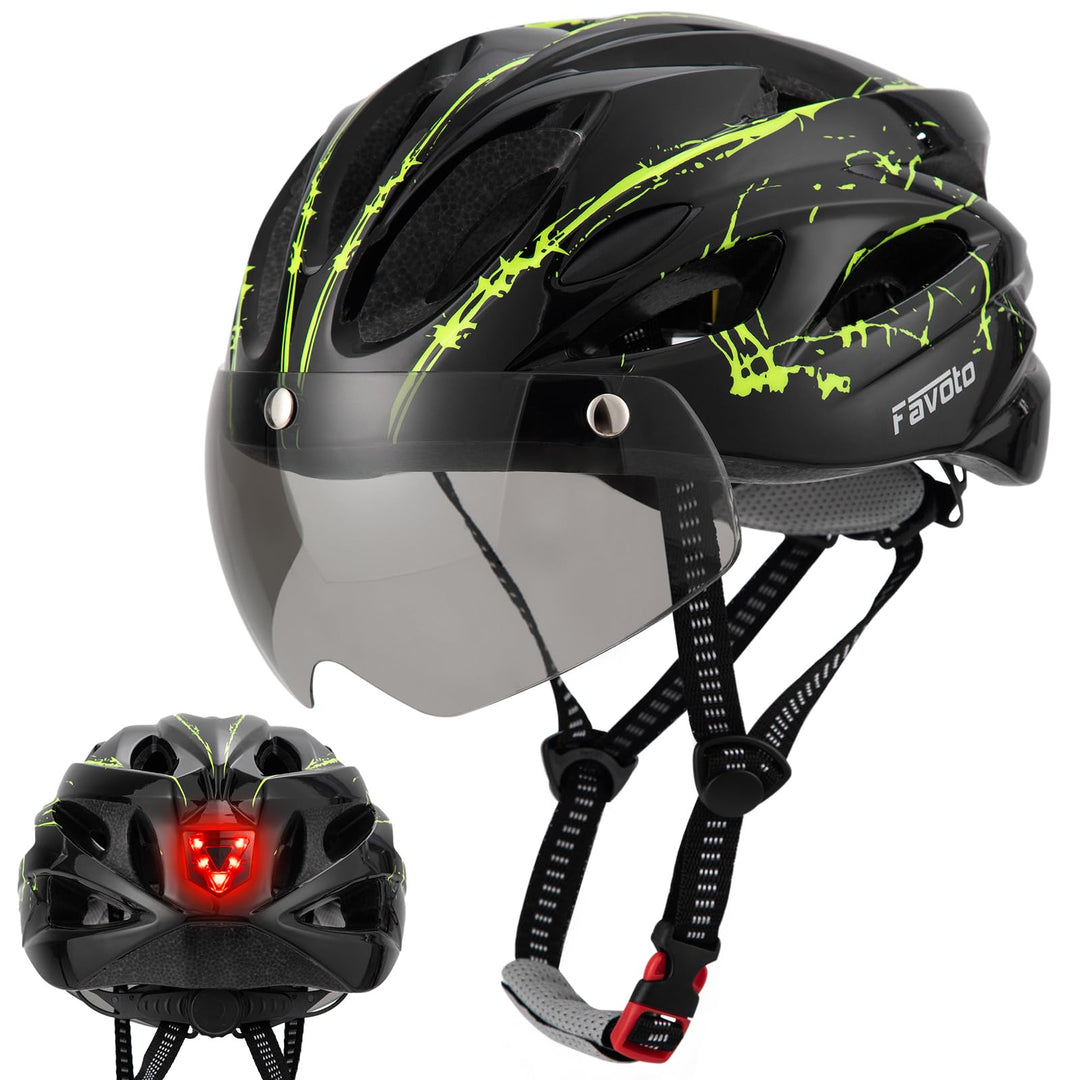 Favoto Fahrradhelm Herren mit Licht - Damenhelm Fahrradhelm Leichtgewicht Atmungsaktiv mit Brille Rü