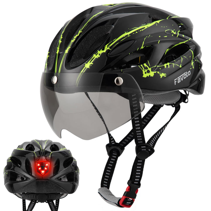 Favoto Fahrradhelm Herren mit Licht - Damenhelm Fahrradhelm Leichtgewicht Atmungsaktiv mit Brille Rü